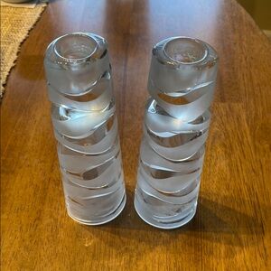 Vintage 1980s. J D DURAND pair of Candle sticks. Pair of frosted cut glass